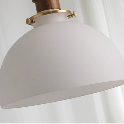 Traditional French Dome Copper Wood Glass 1-Light Pendant Light For Living Room