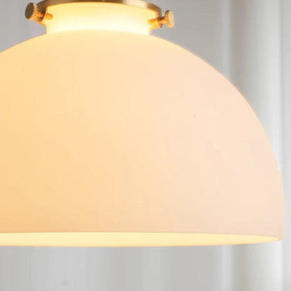 Traditional French Dome Copper Wood Glass 1-Light Pendant Light For Living Room