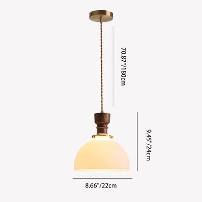 Traditional French Dome Copper Wood Glass 1-Light Pendant Light For Living Room