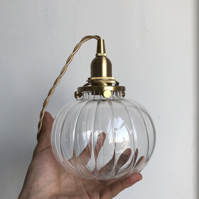 Traditional Japanese Oval Copper Glass 1-Light Pendant Light For Living Room