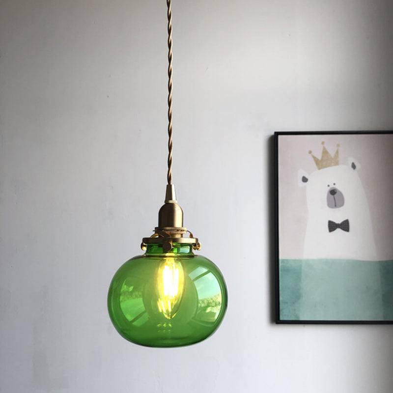 Traditional Japanese Oval Copper Glass 1-Light Pendant Light For Living Room