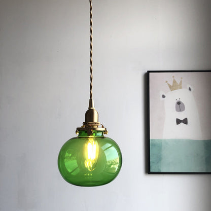 Traditional Japanese Oval Copper Glass 1-Light Pendant Light For Living Room