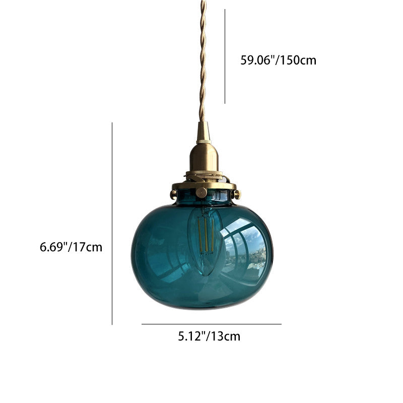 Traditional Japanese Oval Copper Glass 1-Light Pendant Light For Living Room