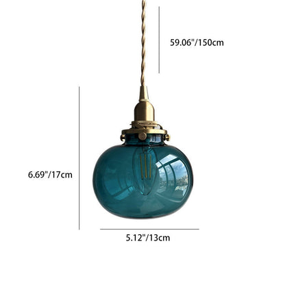 Traditional Japanese Oval Copper Glass 1-Light Pendant Light For Living Room