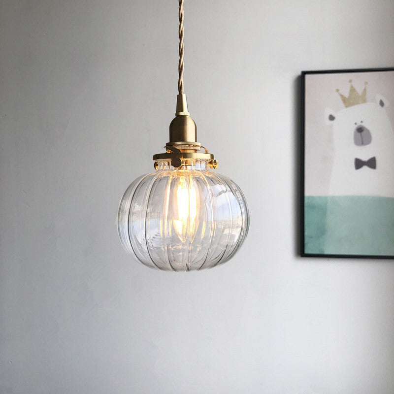 Traditional Japanese Oval Copper Glass 1-Light Pendant Light For Living Room