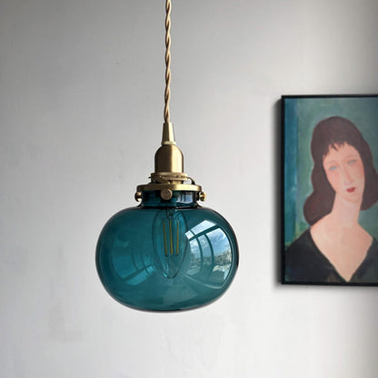 Traditional Japanese Oval Copper Glass 1-Light Pendant Light For Living Room