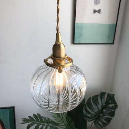 Traditional Japanese Oval Copper Glass 1-Light Pendant Light For Living Room