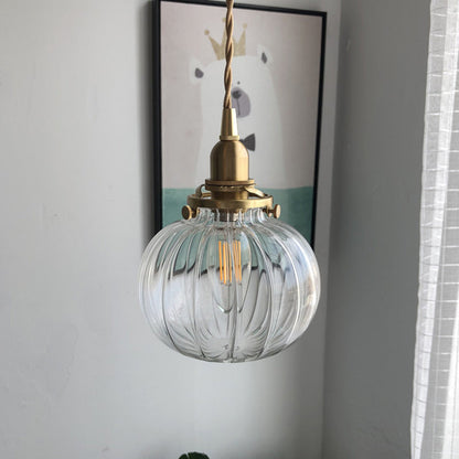 Traditional Japanese Oval Copper Glass 1-Light Pendant Light For Living Room