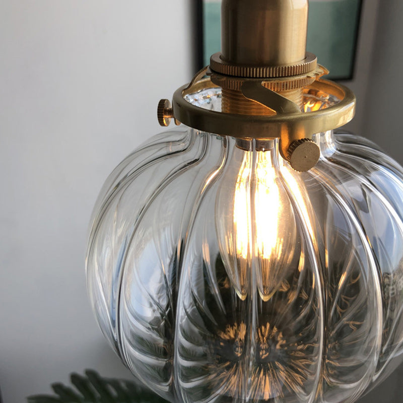 Traditional Japanese Oval Copper Glass 1-Light Pendant Light For Living Room