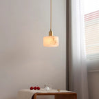Contemporary Luxury Cylinder Copper Stone 1-Light Pendant Light For Living Room