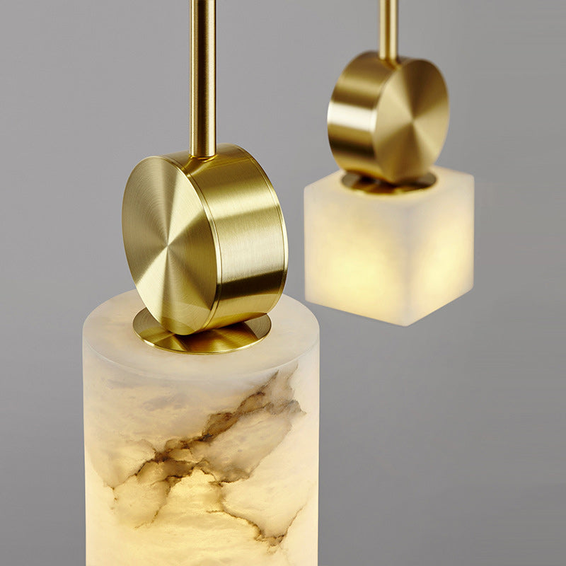 Modern Minimalist Square Cylinder Copper Stone 1-Light Pendant Light For Living Room