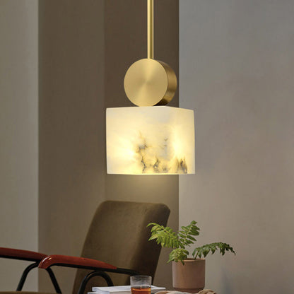 Modern Minimalist Square Cylinder Copper Stone 1-Light Pendant Light For Living Room