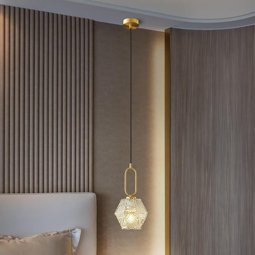 Traditional Vintage Rhombus Copper Glass 1-Light Pendant Light For Living Room