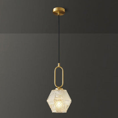 Traditional Vintage Rhombus Copper Glass 1-Light Pendant Light For Living Room