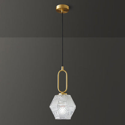 Traditional Vintage Rhombus Copper Glass 1-Light Pendant Light For Living Room