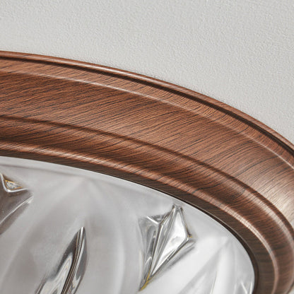Traditional Vintage Round Wood Glass LED Flush Mount Ceiling Light For Living Room