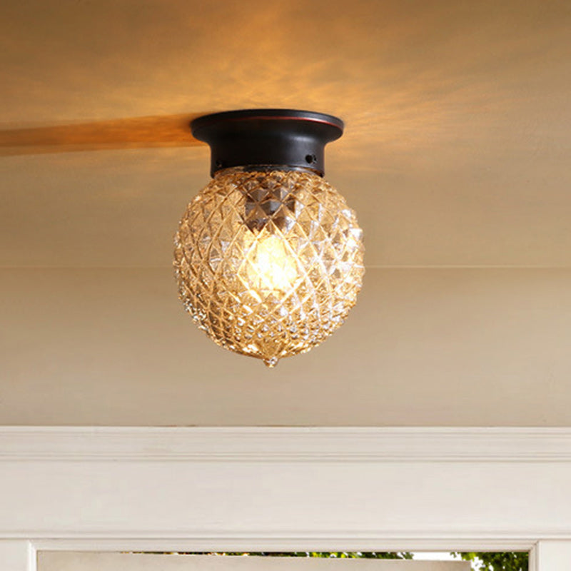 Traditional Vintage Globe Iron Glass 1-light Semi-flush Mount Ceiling Light for Living Room