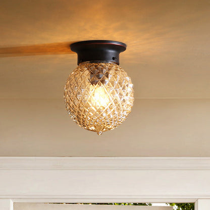 Traditional Vintage Globe Iron Glass 1-light Semi-flush Mount Ceiling Light for Living Room