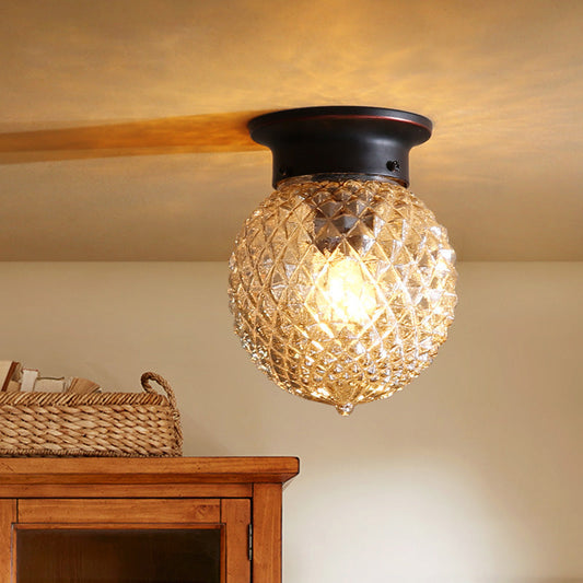 Traditional Vintage Globe Iron Glass 1-light Semi-flush Mount Ceiling Light for Living Room