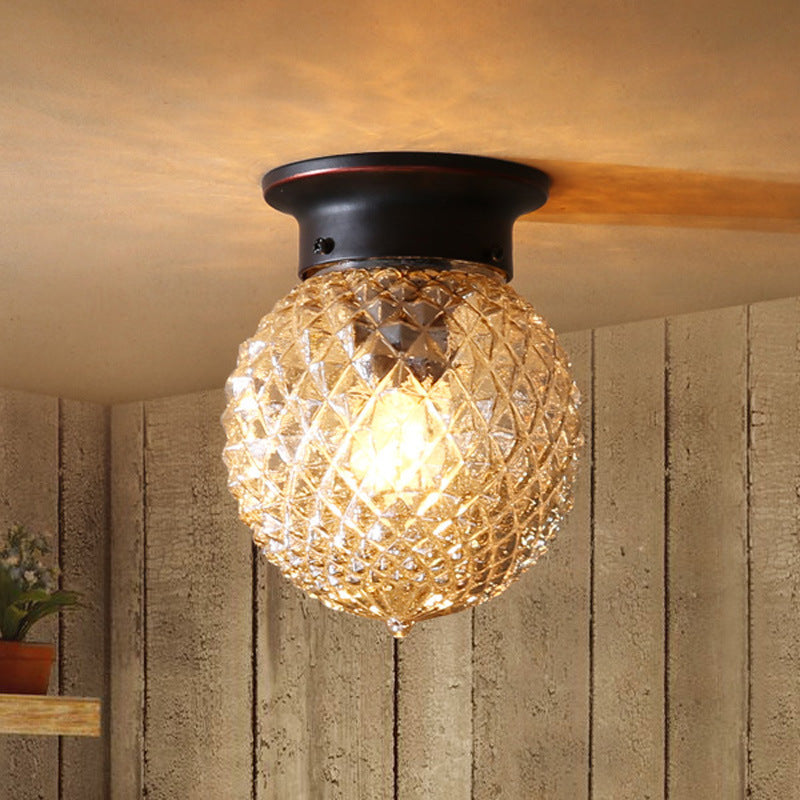 Traditional Vintage Globe Iron Glass 1-light Semi-flush Mount Ceiling Light for Living Room