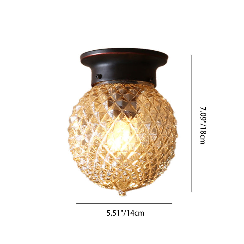 Traditional Vintage Globe Iron Glass 1-light Semi-flush Mount Ceiling Light for Living Room