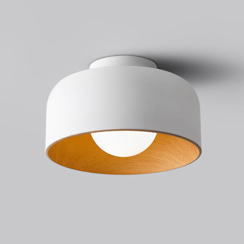 Contemporary Nordic Round Iron Glass 1-Light Semi-Flush Mount Ceiling Light For Living Room Lumendat