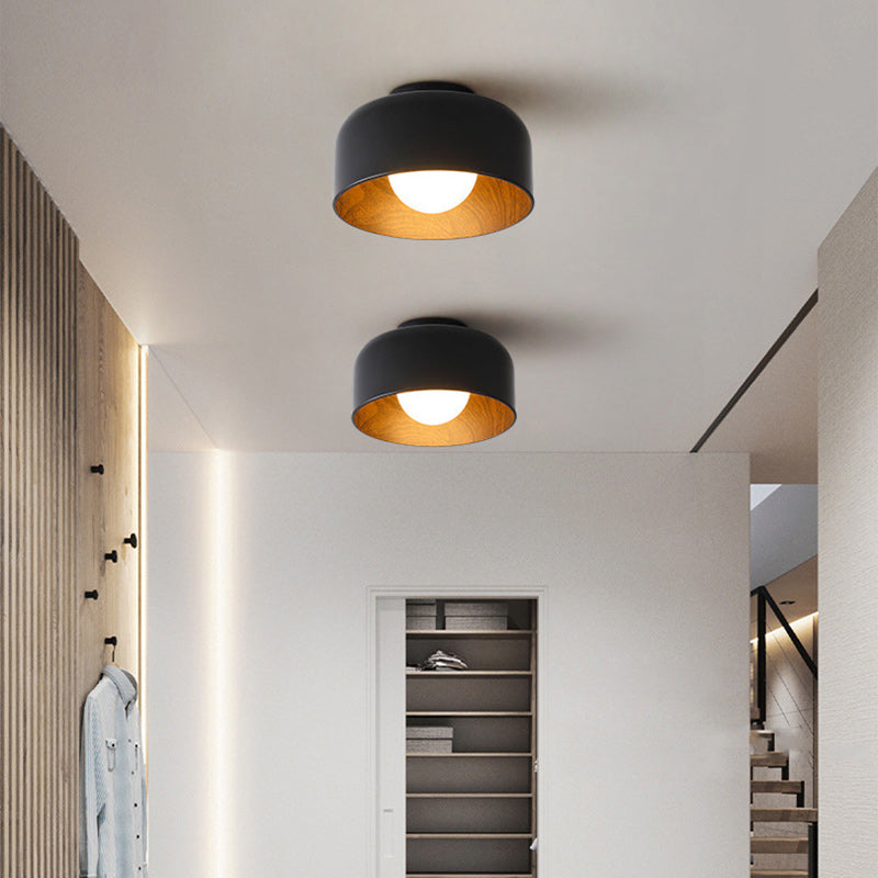 Contemporary Nordic Round Iron Glass 1-Light Semi-Flush Mount Ceiling Light For Living Room Lumendat