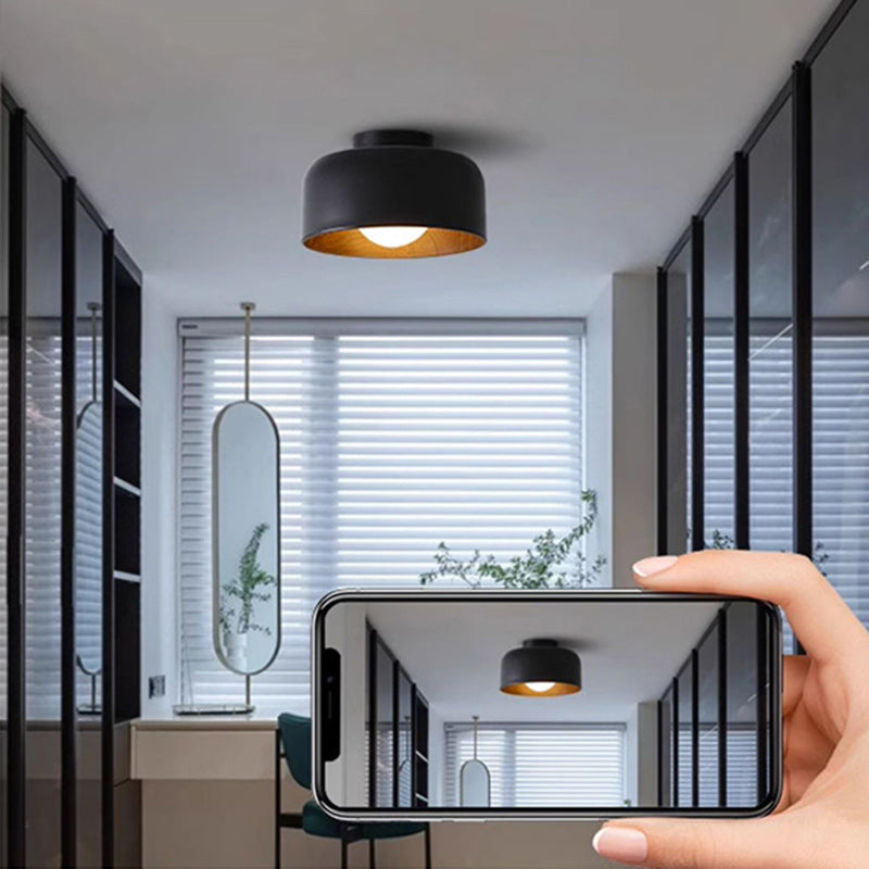 Contemporary Nordic Round Iron Glass 1-Light Semi-Flush Mount Ceiling Light For Living Room Lumendat