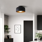 Contemporary Nordic Round Iron Glass 1-Light Semi-Flush Mount Ceiling Light For Living Room Lumendat