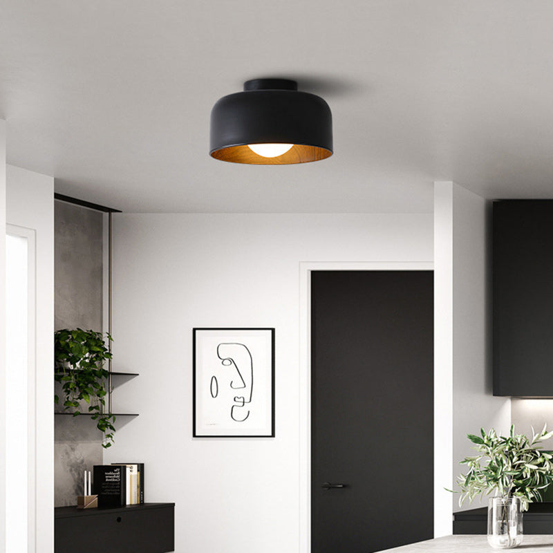 Contemporary Nordic Round Iron Glass 1-Light Semi-Flush Mount Ceiling Light For Living Room Lumendat