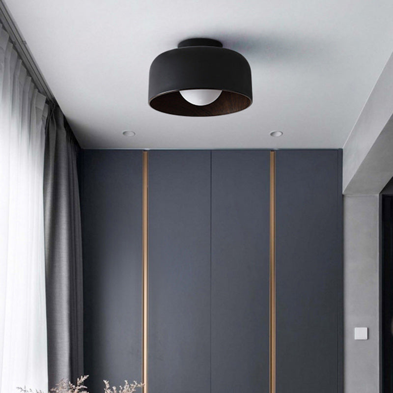 Contemporary Nordic Round Iron Glass 1-Light Semi-Flush Mount Ceiling Light For Living Room Lumendat