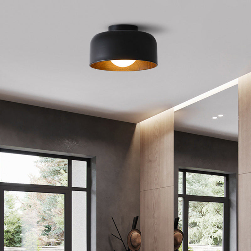 Contemporary Nordic Round Iron Glass 1-Light Semi-Flush Mount Ceiling Light For Living Room Lumendat