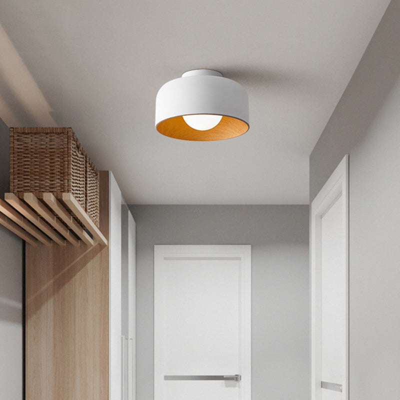 Contemporary Nordic Round Iron Glass 1-Light Semi-Flush Mount Ceiling Light For Living Room Lumendat