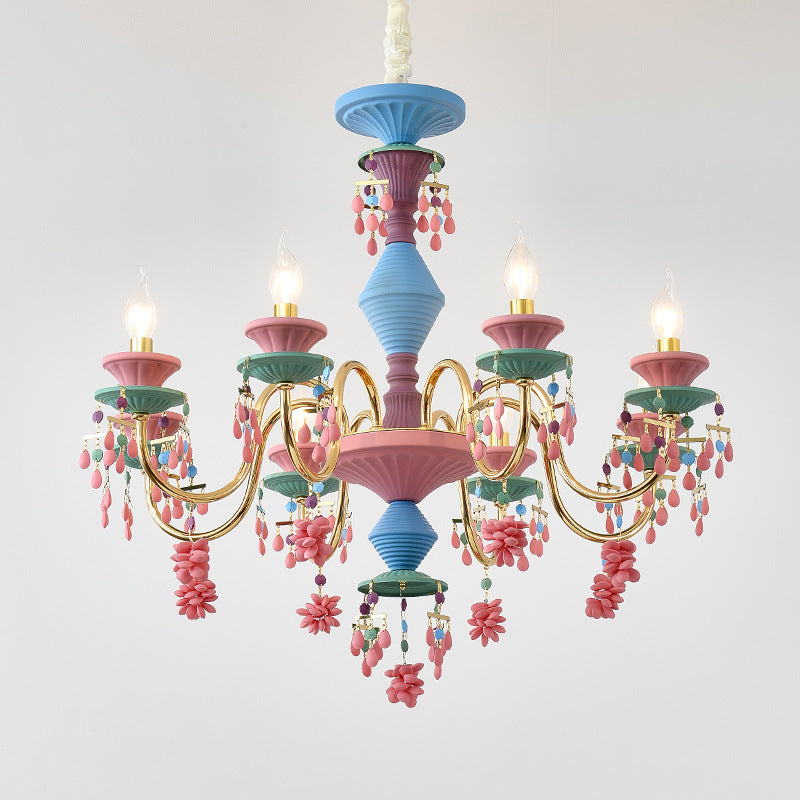 Lumendat Traditional French Candlestick Iron Crystal 8-Light Kids Chandelier For Living Room Lumendat