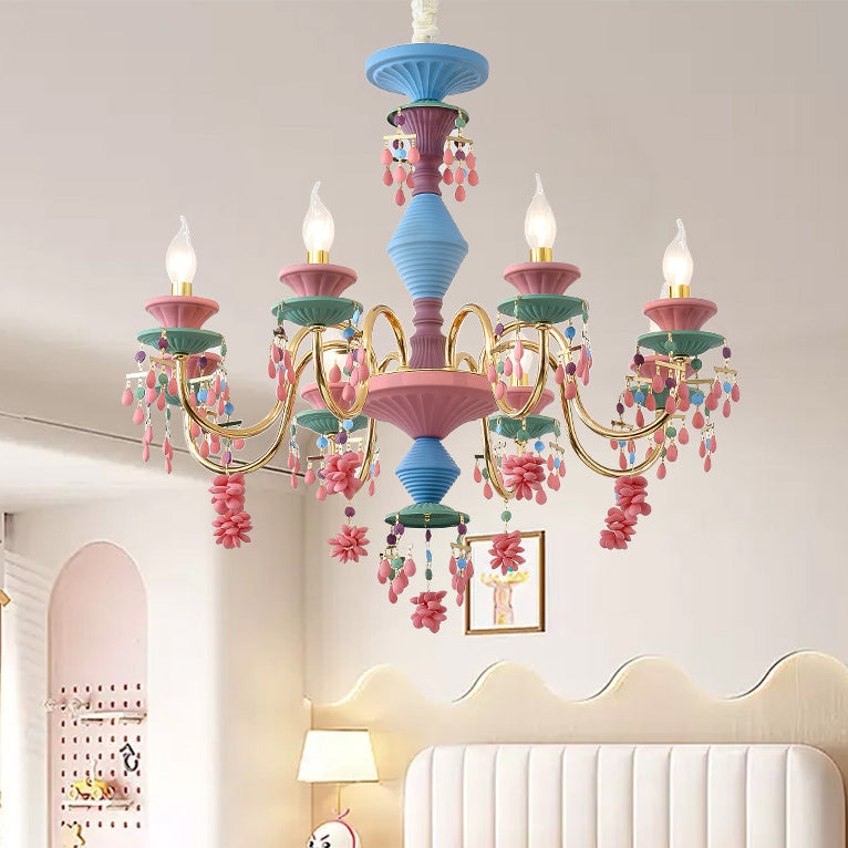 Lumendat Traditional French Candlestick Iron Crystal 8-Light Kids Chandelier For Living Room Lumendat
