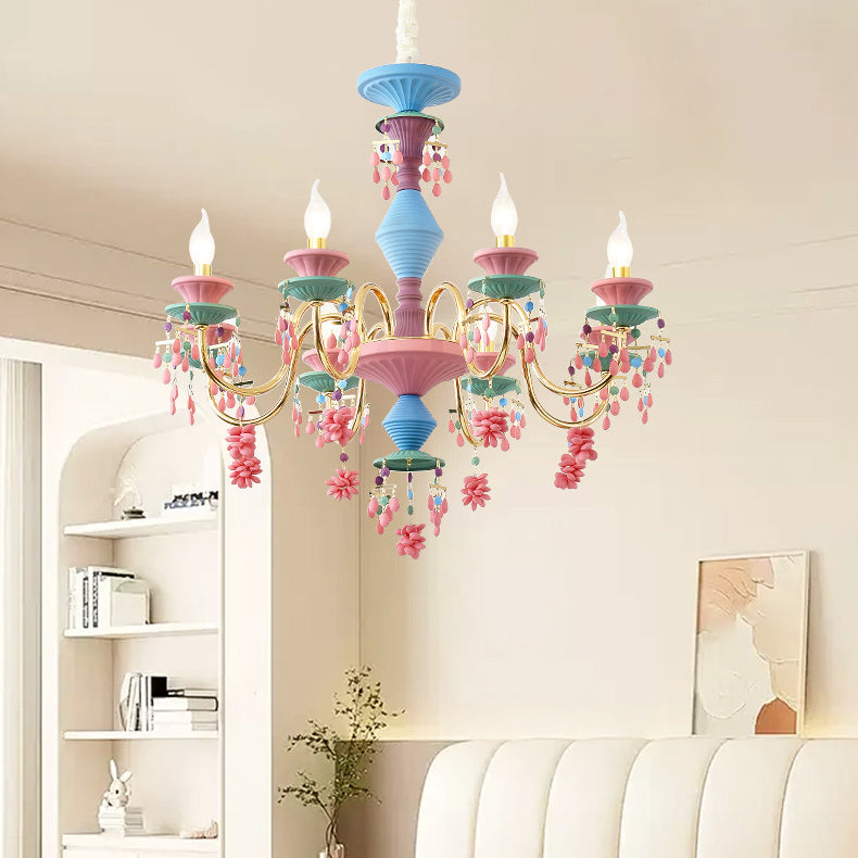 Lumendat Traditional French Candlestick Iron Crystal 8-Light Kids Chandelier For Living Room Lumendat