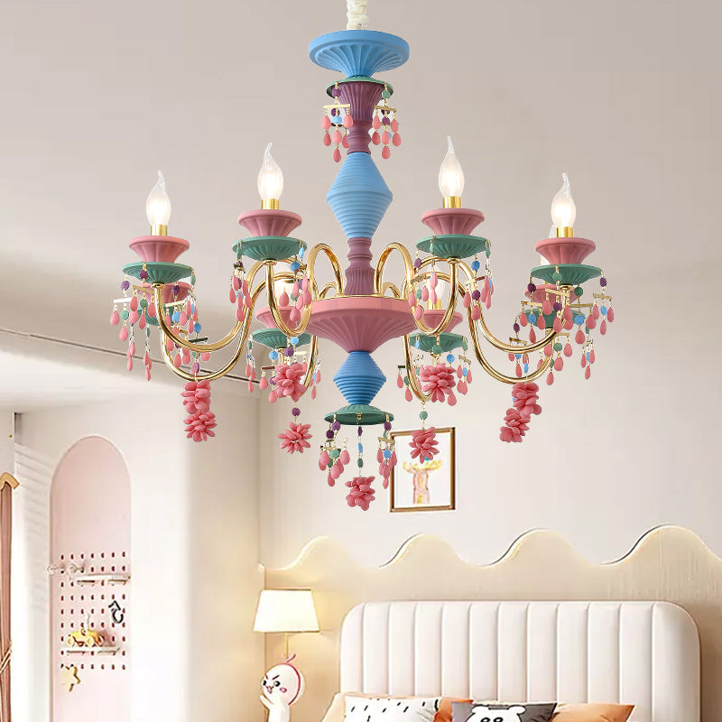 Lumendat Traditional French Candlestick Iron Crystal 8-Light Kids Chandelier For Living Room Lumendat