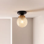 Traditional Vintage Globe Wood Glass 1-light Semi-flush Mount Ceiling Light for Living Room