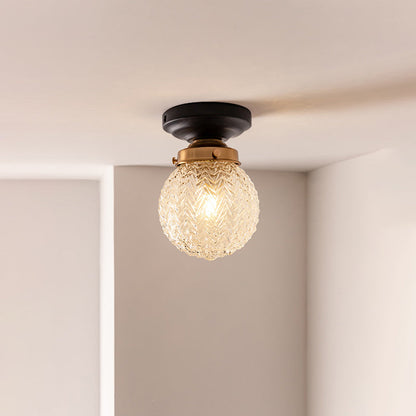 Traditional Vintage Globe Wood Glass 1-light Semi-flush Mount Ceiling Light for Living Room