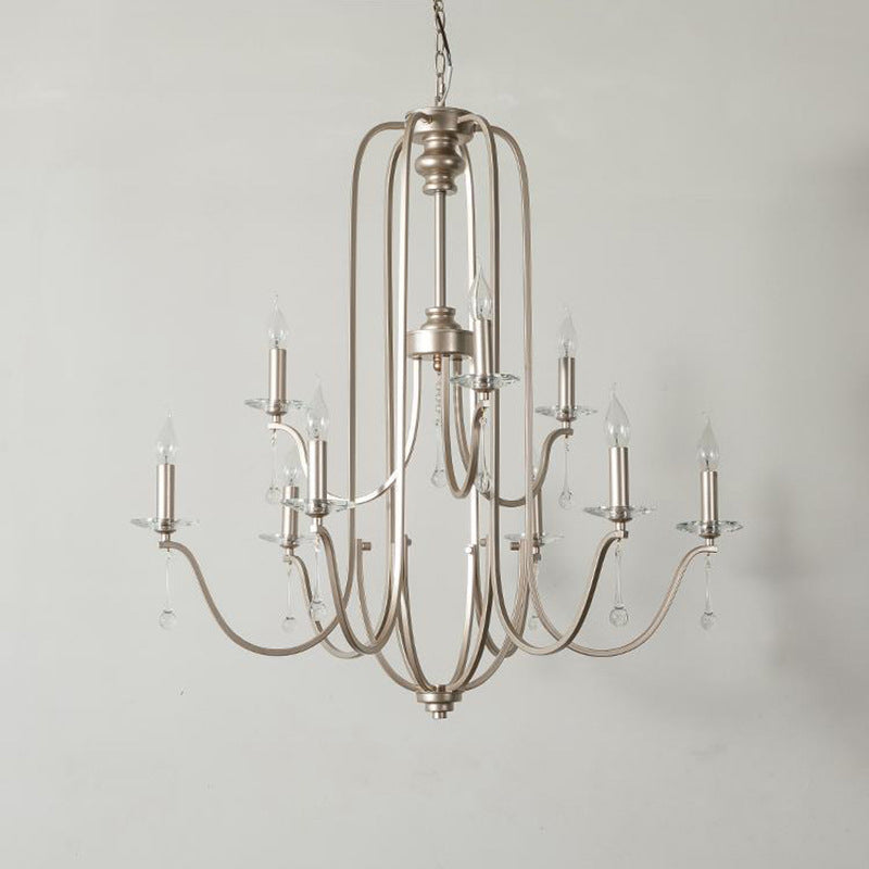 Traditional French Candlestick Iron Crystal 6/9-light Chandeliers for Living Room BulbSquare