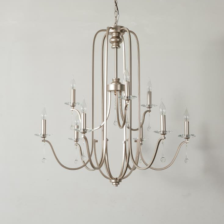 Traditional French Candlestick Iron Crystal 6/9-light Chandeliers for Living Room BulbSquare