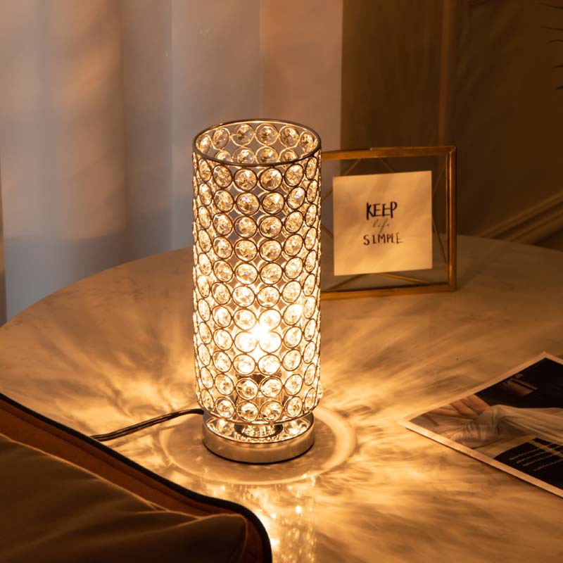Modern Simplicity Cylinder Iron Crystal 1-Light Table Lamp For Living Room Lumendat