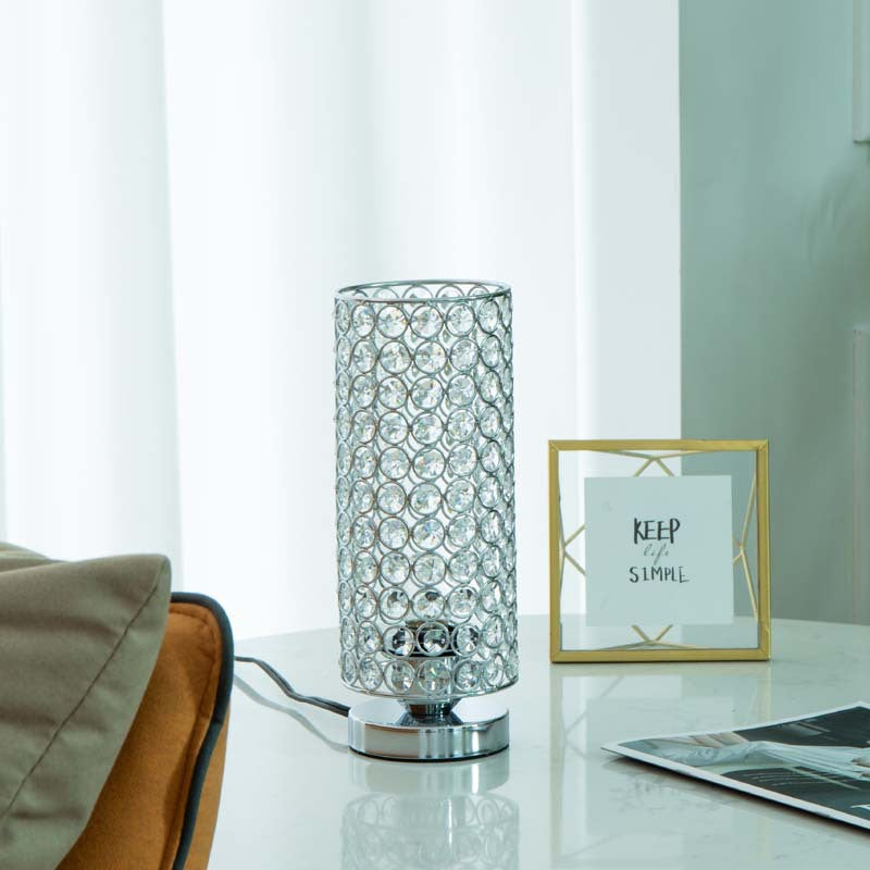 Modern Simplicity Cylinder Iron Crystal 1-Light Table Lamp For Living Room Lumendat