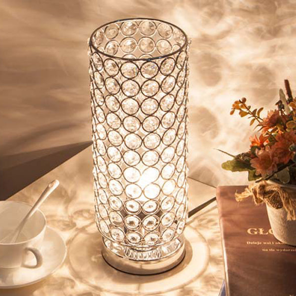 Modern Simplicity Cylinder Iron Crystal 1-Light Table Lamp For Living Room Lumendat