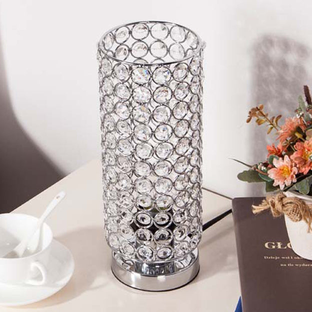 Modern Simplicity Cylinder Iron Crystal 1-Light Table Lamp For Living Room Lumendat