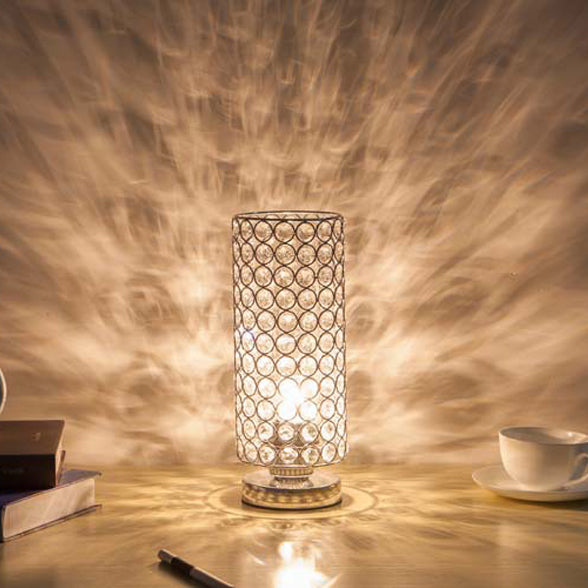 Modern Simplicity Cylinder Iron Crystal 1-Light Table Lamp For Living Room Lumendat