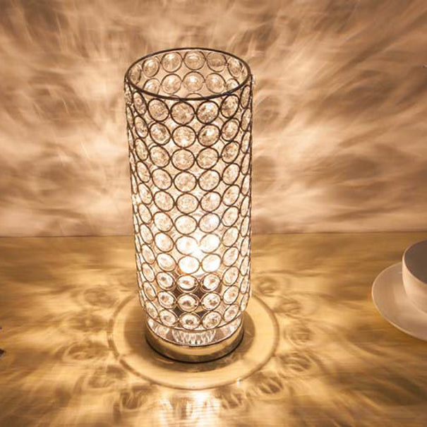 Modern Simplicity Cylinder Iron Crystal 1-Light Table Lamp For Living Room Lumendat