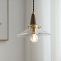 Contemporary Nordic Round Wood Iron Glass 1-Light Pendant Light For Living Room