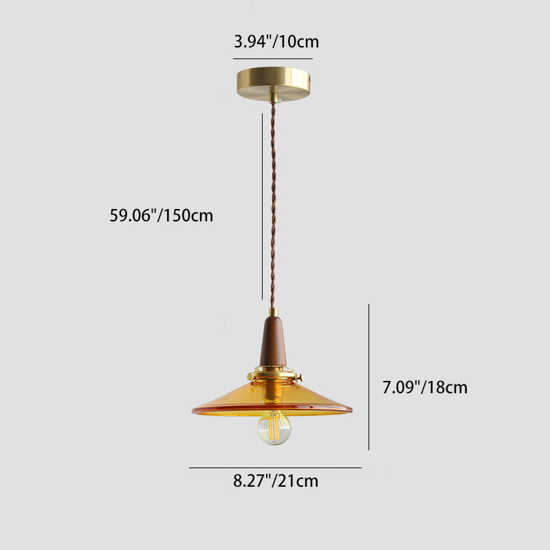 Contemporary Nordic Round Wood Iron Glass 1-Light Pendant Light For Living Room