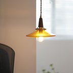 Contemporary Nordic Round Wood Iron Glass 1-Light Pendant Light For Living Room